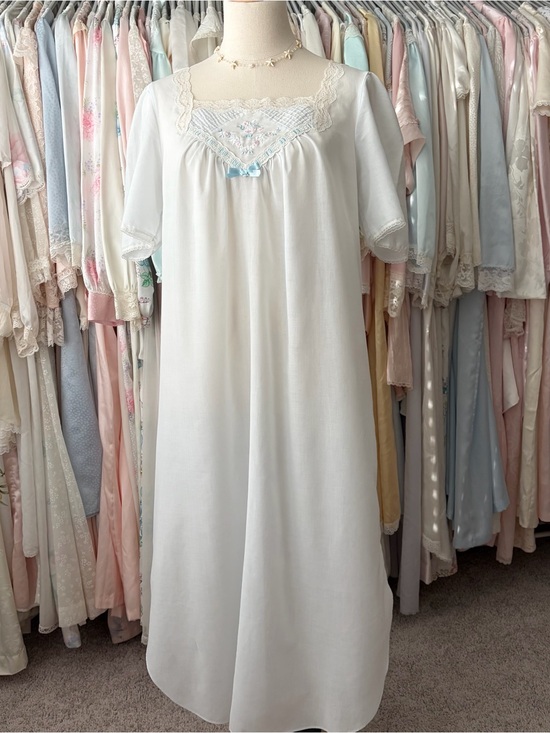 barbizon Other - vintage barbizon cotton pastel short sleeve lace trim long babydoll nightgown